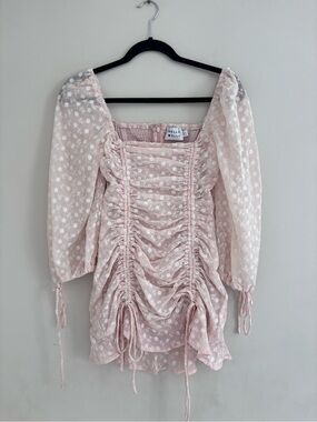 Hello Molly pink eyelet puff sleeve rouched mini dress